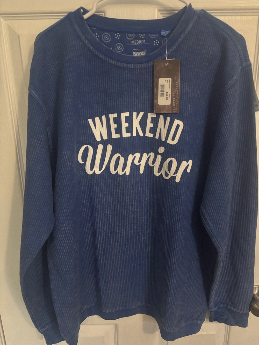 TURNROWS 100% Cotton Weekend Warrior Blue Ribbed Crew Sweatshirt -